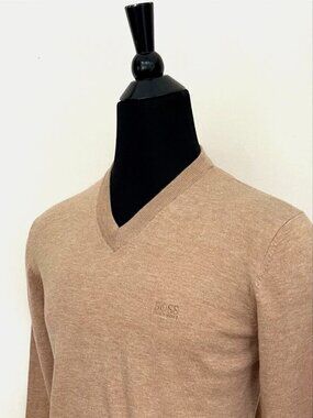 BOSS Men’s Wool-Blend V-Neck Sweater Beige Taupe Size S NWT
